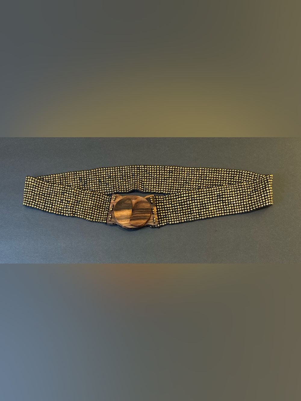 VTG Y2K Boho Metallic Gold Glass Seed Bead Wide Stretch Belt M/L